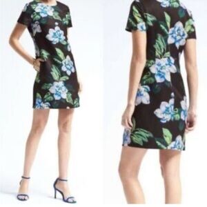 Banana Republic Black Dress with Blue Floral Print size 4